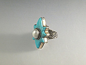 David Troutman Turquoise Pearl Sterling Silver Ring  (Image1)