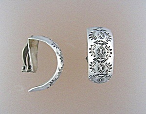 Navajo Sterling Silver Hoop 1 1/4 Inch Clip Earrings