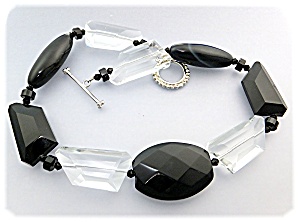 Necklace Black And Clear Crystals Sterling Silver Toggl