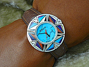 Wristwatch Sterling Silver Turquoise Inlay Surrisi