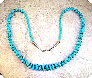 Necklace Turquoise Beads Estate  Sterling Silver Points (Image1)