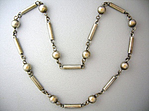 Necklace Mexican Silver Handmade Barrel and Beads  (Image1)