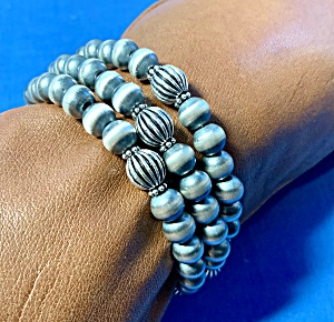 Navajo Pearls Sterling Silver Memory Coil Bracelet