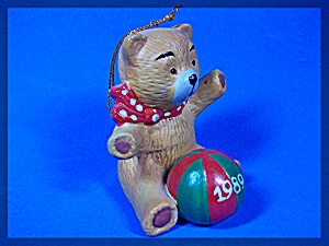 Christmas Tree Ornament - Ceramic Teddy Bear With Ball