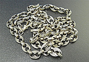 Antique English Sterling Silver Chain Ornate With Clip