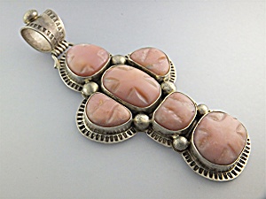 David Troutman Carved Pink Opal Sterling Silver Pendant