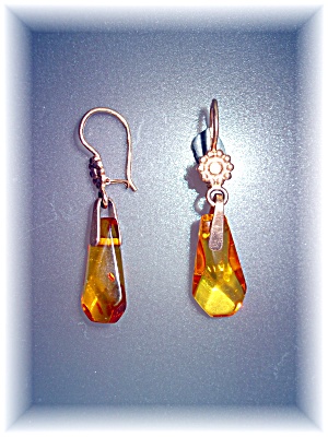 18K Rose Gold Russian Amber Pierced Earrings  (Image1)