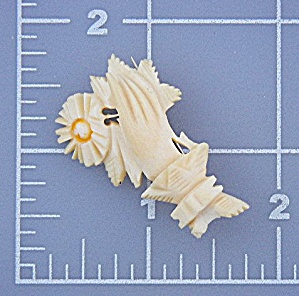 Ivory Pre Ban Hand & Fower Carved Antique Brooch (Image1)