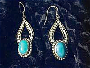 Sterling Silver Green Stone Dangly Pierced Earrings