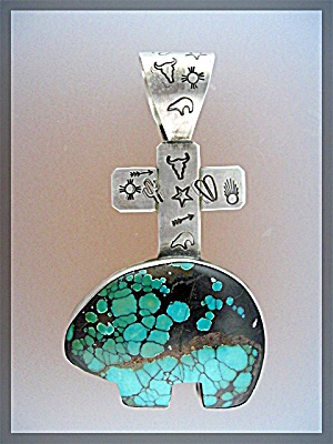 ROCKI GORMAN Sterling Silver Turquoise Bear Pendant (Image1)