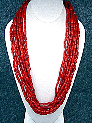 Coral 10 Strand Necklace Sterling Silver Clasp and Exte (Image1)