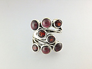 Ring Sterling Silver Faceted and Cabochon Garnets  (Image1)