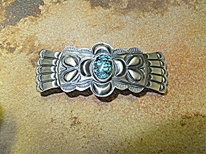 Navajo Sterling Silver Barrette Turquoise Mary Chavez