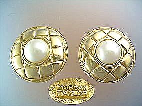 Clip Earrings - Morgan Taylor Faux Mabe Pearl Gold Tone