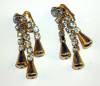 Click to view larger image of Vintage Gold and Rhinestone Dangle Clip Earrings (Image2)