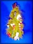 Click to view larger image of Vintage Christmas Tree of green feathers, wood ornament (Image4)
