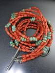 Click to view larger image of Orange Coral and Turquoise Designer 5 Strand Necklace  (Image3)