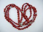 Click to view larger image of  Red Coral, Rhinestone 3 strand Necklace (Image3)