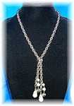 Necklace Silvertone Rope Faux Pearl Lariat Vintage