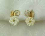 Click to view larger image of 14K GF Ivory Carved  Flower Screwback Earrings Amco (Image5)
