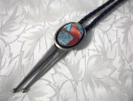 Click here to enlarge image and see more about item 0720200231: Sterling Silver Coral & Turquoise Bolo Tie
