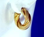 Earrings 14K Gold Twist Pierced Hoop  Italy Designer