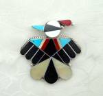Click to view larger image of Zuni Sterling Silver Coral Turquoise Inlays Pin Signed  (Image7)