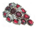 Click to view larger image of Dress Clip Ruby Crystals Silver Leaves 40s USA (Image1)
