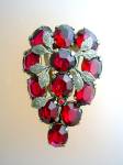 Click to view larger image of Dress Clip Ruby Crystals Silver Leaves 40s USA (Image5)