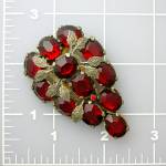 Click to view larger image of Dress Clip Ruby Crystals Silver Leaves 40s USA (Image6)
