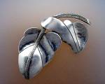 Click to view larger image of Silver Mexico Leaf Brooch Vintage 3 1/4 Inch (Image1)