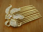 Hair Comb Crystals Goldtone Flower
