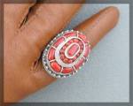 Click to view larger image of Ring Red Coral Sterling Silver Dome Design (Image2)