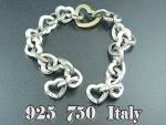 Sterling Silver Hearts Link Bracelet Italy