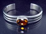 Native American Citrine Sterling Silver Cuff Signed PG