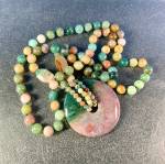 Click to view larger image of Agate Greens Pink 30 Inch Necklace 1 7/8 Pendant (Image1)