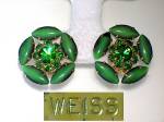 Click to view larger image of Sparkling Green Glass WEISS Clip Earrings (Image2)