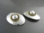 Click to view larger image of Taxco Mexico Sterling Silver Brass Large Clip Earrings (Image4)