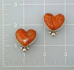 Click to view larger image of David Troutman  Apple Coral Sterling Silver Heart Clips (Image4)