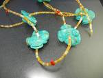 Click to view larger image of Navajo Hand Carved Turquoise Frogs Coral Heishi Necklac (Image2)