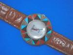 Click to view larger image of Surrisi Wristwatch Sterling Silver Turquoise Coral Inla (Image2)