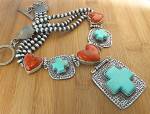 David Troutman Sterling Silver Turquoise Coral Hearts N