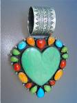 Click to view larger image of Don Lucas Kingman Turquoise Sterling Silver Coral Heart (Image1)