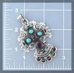 Click to view larger image of Pendant Sterling SilverTurquoise Amethyst Coral Mexico (Image2)