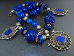 Click to view larger image of Amy Kahn Russell Afghani Carved Lapis Silver Necklace (Image2)