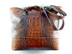 Click to view larger image of BRAHMIN Golden Brown  Croc Leather Tote w/ dust bag (Image4)