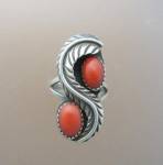 Sterling Silver Coral Ring American Indian Ring