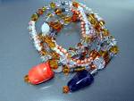Pearls Coral Agate Glass Beads 50 Inches USA
