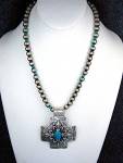 Click to view larger image of Navajo Sterling Silver Turquoise Cross Beads Necklace (Image2)