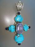 Click to view larger image of David Troutman Kingman Turquoise Sterling Silver Cross (Image3)